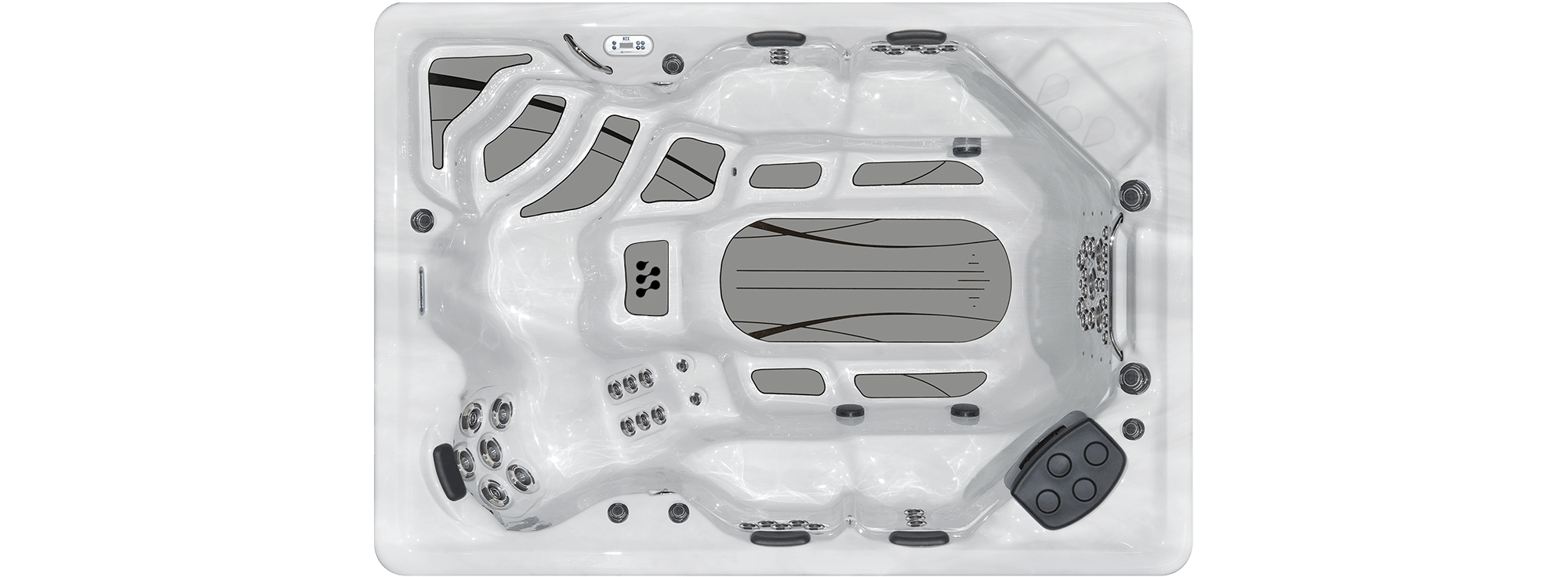 Therapool D overhead swim area and seating layout